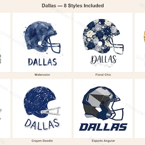 Dallas Helmet PNG Bundle, 8 Football Fan Styles, Sublimation and DTF Designs, Instant Download image 1
