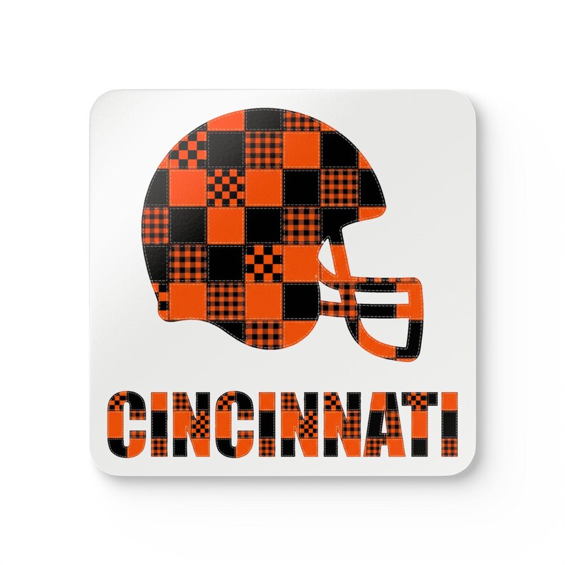 Korkuntersetzer mit Cincinnati-Footballhelm, Fan-Getränkeuntersetzer, Dekoration für die Hausbar, Sportgeschenk Bild 1