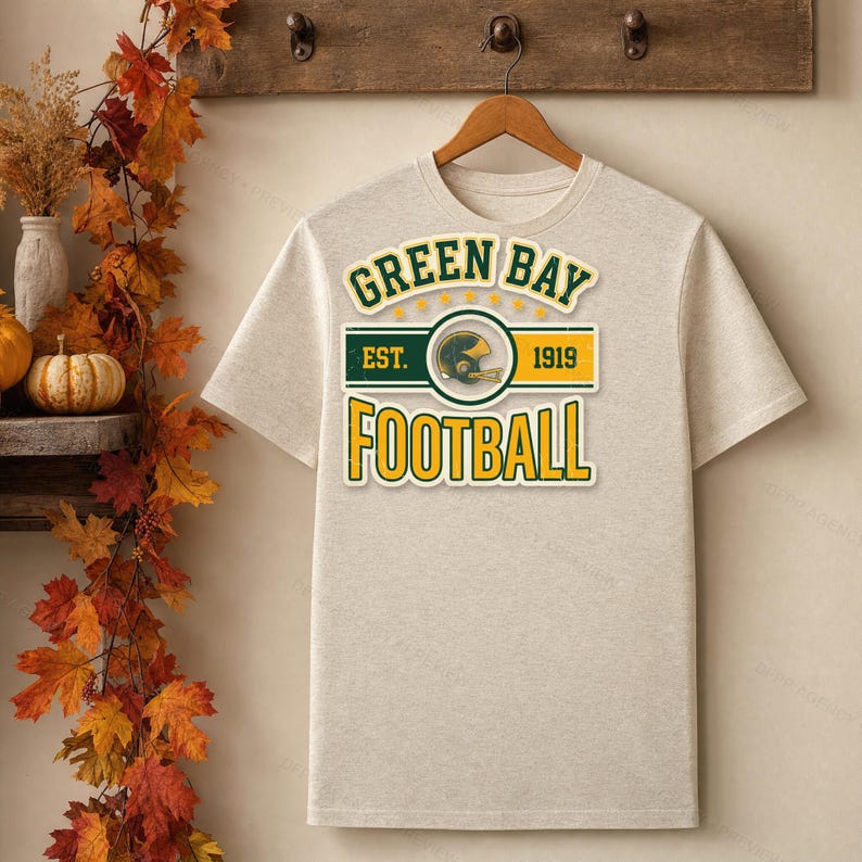 Green Bay Vintage Crest Football PNG, Retro Varsity Sublimation Design, Digital Download image 4