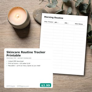 Skincare Routine Tracker Printable | Morning Evening Steps, Product Notes (Instant Download)