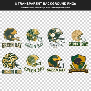 Green Bay Football PNG Bundle, 8 Helmet Designs, Game Day Sublimation Set, Digital Download image 2