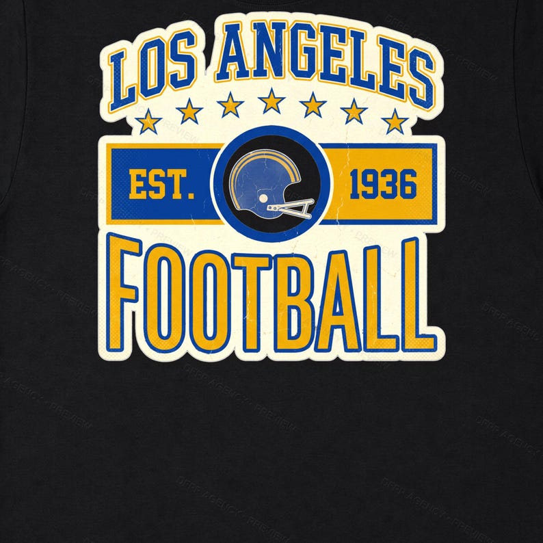Logo vintage dei Los Angeles Rams per pallone da football americano, design retrò per sublimazione in stile universitario, download digitale. immagine 6