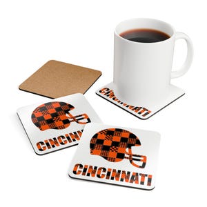 Korkuntersetzer mit Cincinnati-Footballhelm, Fan-Getränkeuntersetzer, Dekoration für die Hausbar, Sportgeschenk Bild 4