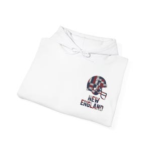 New England Patchwork Helmet Hoodie, Retro Football Sweatshirt, Game Day Pullover, Fan Hoodie image 8