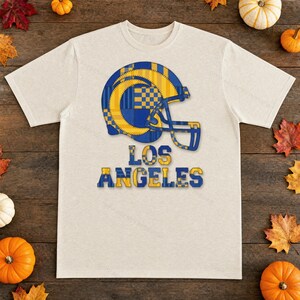 Los Angeles Blue & Gold Patchwork Helmet PNG, Retro Sublimation File, Fan Shirt Clipart, Instant Download image 7