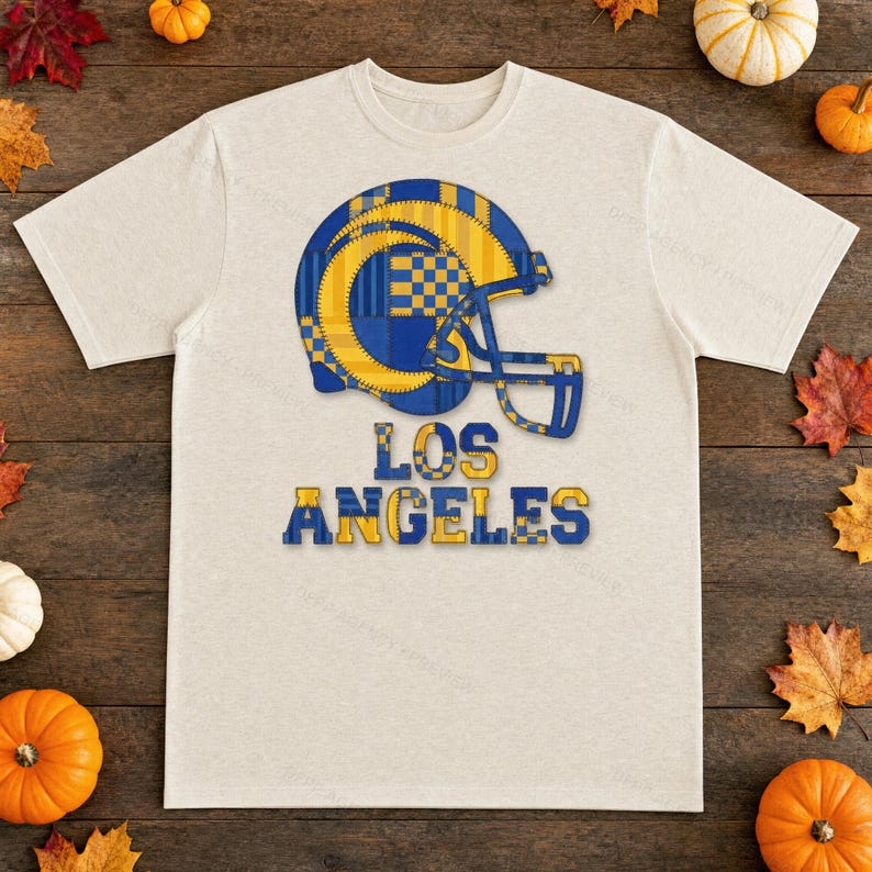 Los Angeles Blue & Gold Patchwork Helmet PNG, Retro Sublimation File, Fan Shirt Clipart, Instant Download image 7