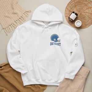 Detroit Vintage Varsity Helmet Hoodie, Retro Football Sweatshirt, Game Day Pullover, Fan Hoodie image 1