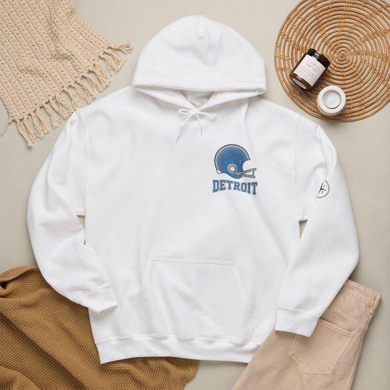 Detroit Vintage Varsity Helmet Hoodie, Retro Football Sweatshirt, Game Day Pullover, Fan Hoodie image 1