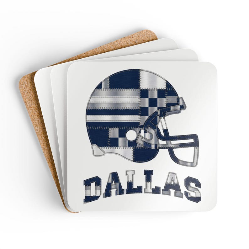 Dallas Football Helmet Coaster, Cork Drink Coaster, Man Cave Decor, Fan Gift image 2