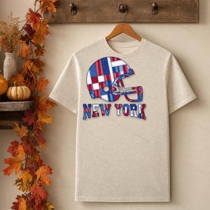 New York Giants Game Day T-Shirt, Patchwork Helmet Football Fan Tee, Vintage Style Sports Shirt image 6
