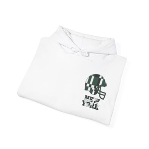 New York Green & White Patchwork Helmet Hoodie, Retro Football Sweatshirt, Game Day Pullover, Fan Hoodie image 8