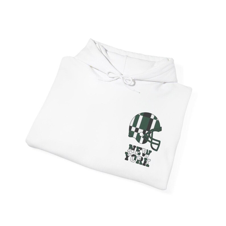 New York Green & White Patchwork Helmet Hoodie, Retro Football Sweatshirt, Game Day Pullover, Fan Hoodie image 8