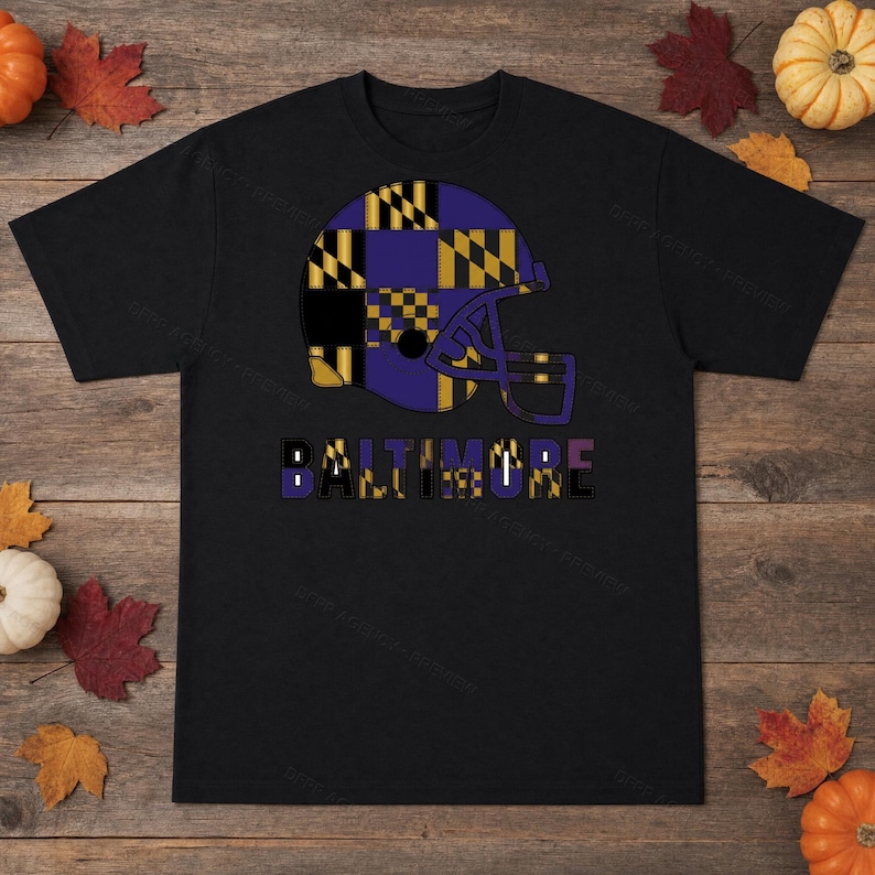 Camiseta de fútbol americano Baltimore Patchwork Helmet Football Shirt, camiseta retro para el día del partido, ropa unisex para aficionados, regalo deportivo imagen 5