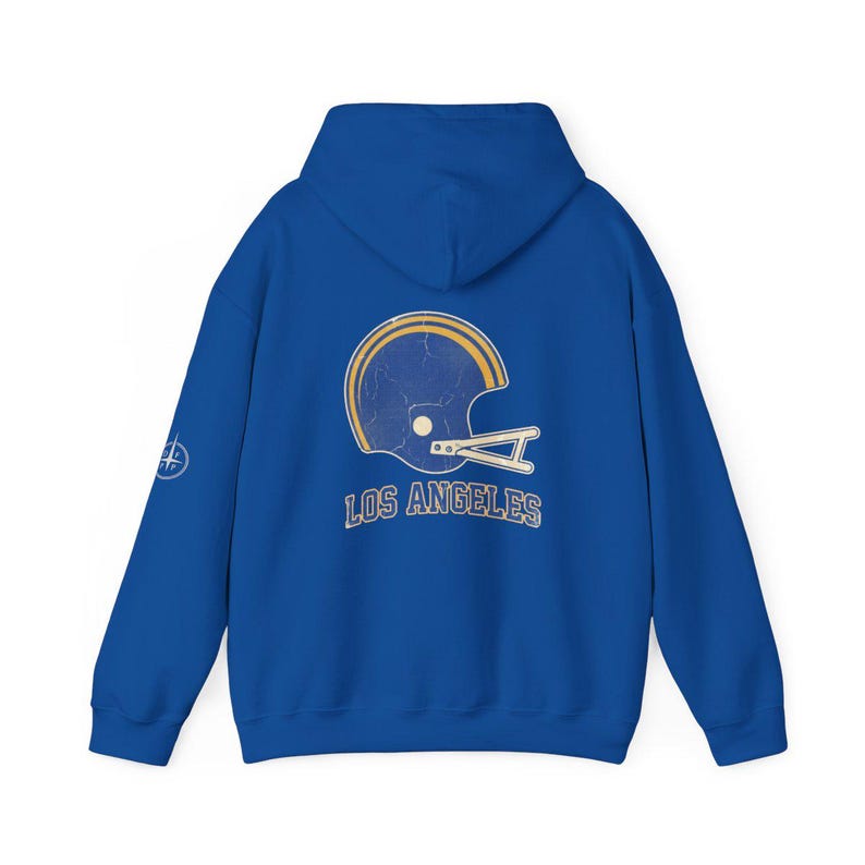 Los Angeles Blue & Gold Vintage Varsity Helmet Game Day Hoodie, Unisex Football Sweatshirt, Cozy Fall Pullover image 7