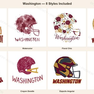 Pacchetto PNG di Washington Football, 8 design per caschi, set per sublimazione per il giorno della partita, download digitale immagine 1
