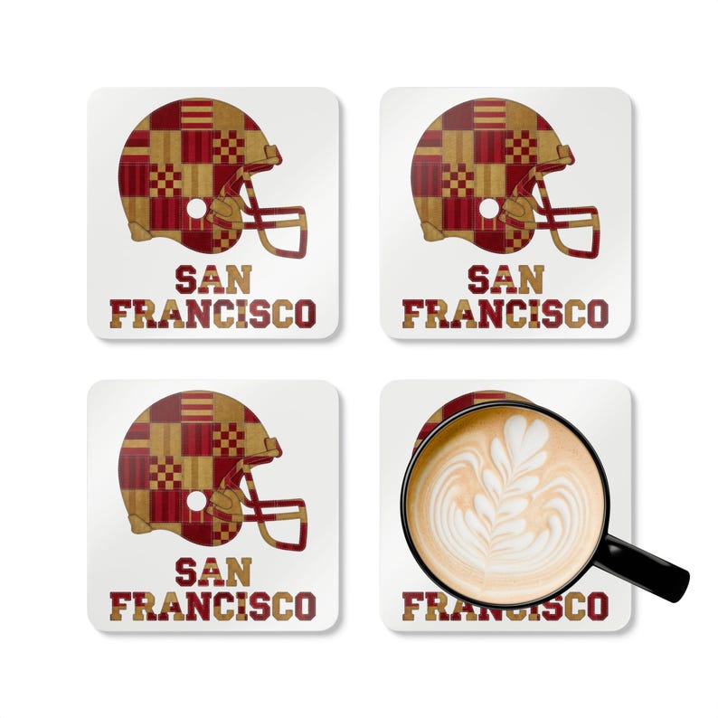 San Francisco Football Helmet Cork Coaster, Fan Drink Coaster, Home Bar Decor, Sports Gift image 3