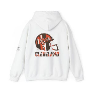 Cleveland Patchwork Helmet Hoodie, Retro Football Sweatshirt, Game Day Pullover, Fan Hoodie image 5