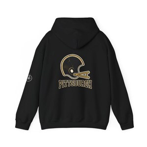 Sudadera con capucha estilo universitario vintage de Pittsburgh para el día del partido, sudadera de fútbol unisex, jersey cómodo para otoño. imagen 7