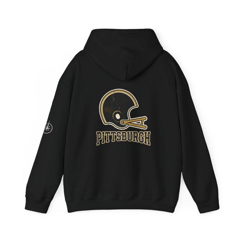 Sudadera con capucha estilo universitario vintage de Pittsburgh para el día del partido, sudadera de fútbol unisex, jersey cómodo para otoño. imagen 7