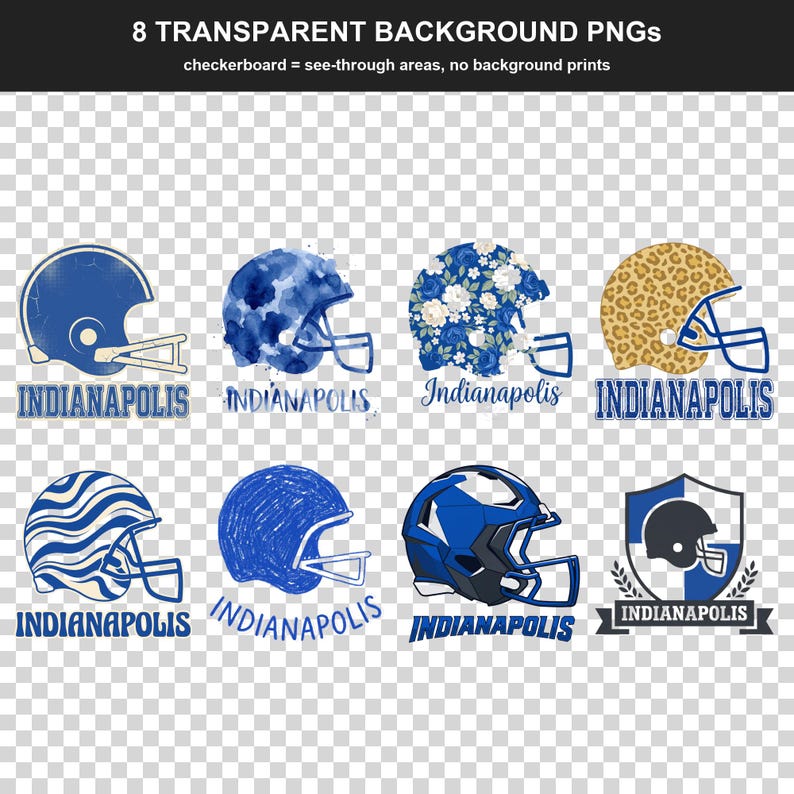 Indianapolis Football Sublimations-Bundle, 8 PNG-Helm-Designs, Cliparts für Spieltags-Shirts, Digitaler Download Bild 2