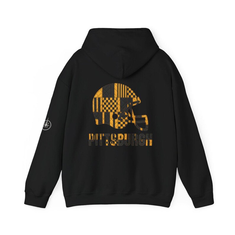 Pittsburgh Patchwork Helmet Game Day Hoodie, Unisex fotbollströja, Mysig hösttröja bild 7