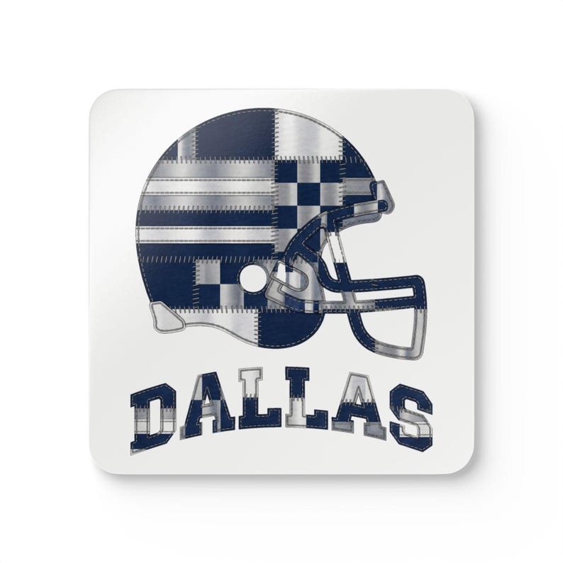 Dallas Football Helmet Coaster, Cork Drink Coaster, Man Cave Decor, Fan Gift image 1