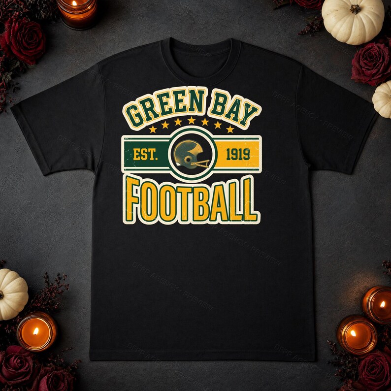 Green Bay Vintage Crest Football PNG, Retro Varsity Sublimation Design, Digital Download image 5