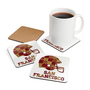 San Francisco Football Helmet Cork Coaster, Fan Drink Coaster, Home Bar Decor, Sports Gift image 4