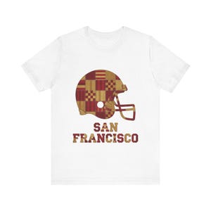San Francisco Game Day T-Shirt, Patchwork Helmet Football Fan Tee, Vintage Style Sports Shirt image 1