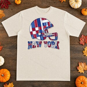 New York Giants Game Day T-Shirt, Patchwork Helmet Football Fan Tee, Vintage Style Sports Shirt image 4