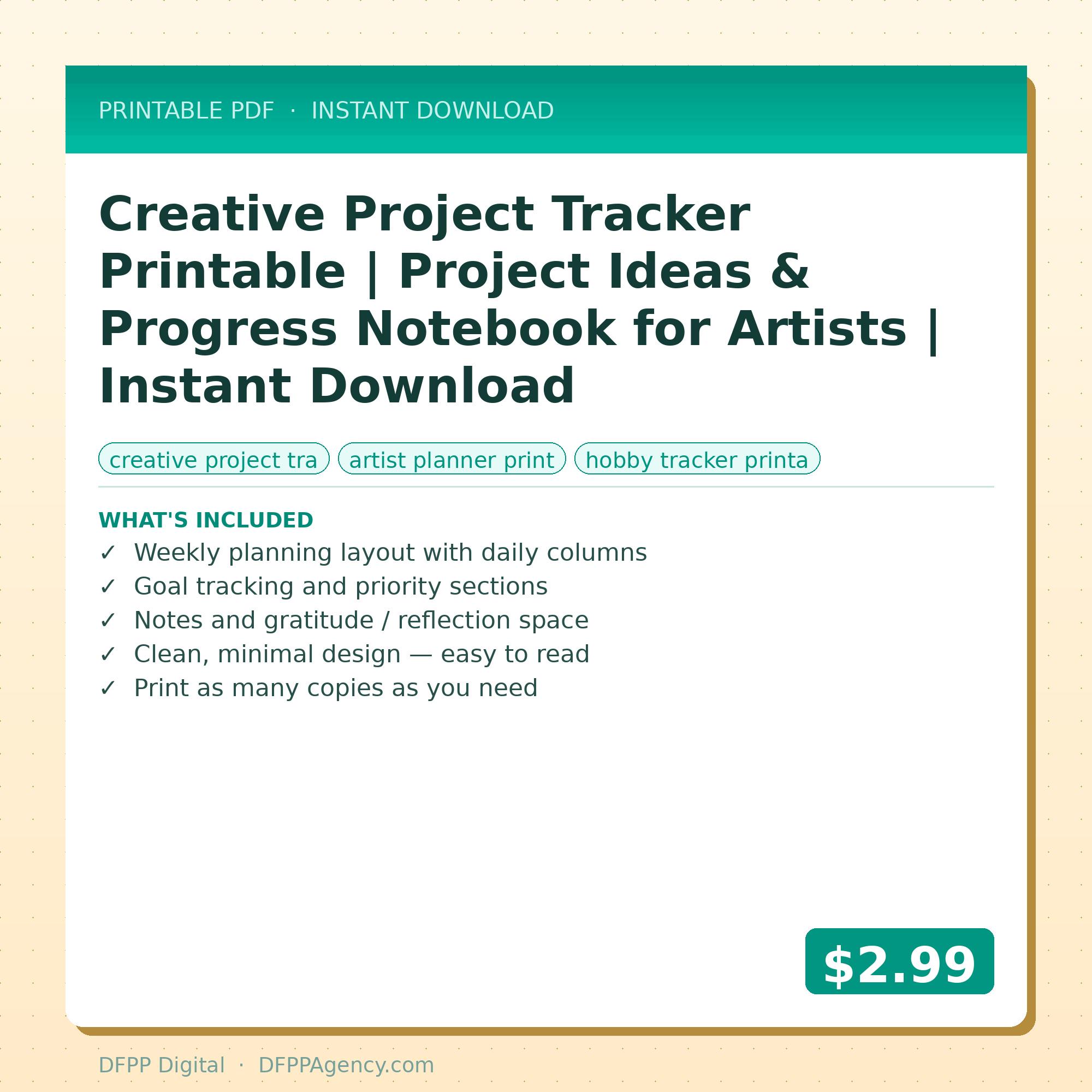 Creative Project Tracker Printable | Project Ideas & Progress Notebook ...