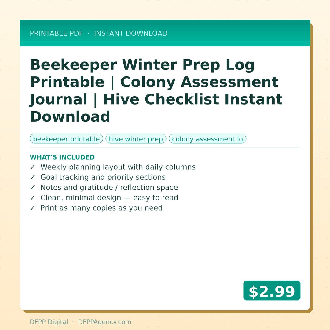 Prep Log Beekeeper Winter Prep Log Printable | Colony Assessment Journal | Hive ...