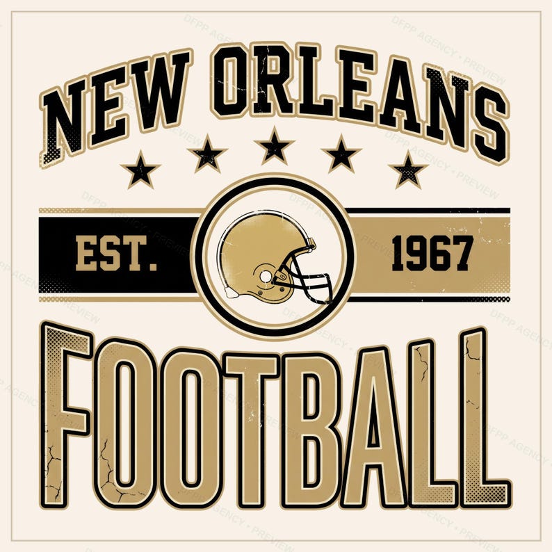 New Orleans Vintage Crest Football PNG, Retro Varsity Sublimation Design, Digital Download image 1