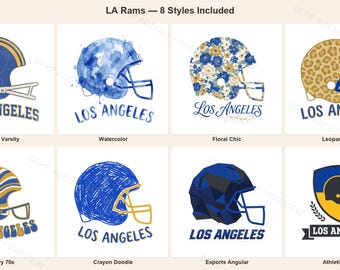 Los Angeles blå & guld hjälm PNG-paket, 8 fotbollsfanstilar, sublimerings- och DTF-designer, omedelbar nedladdning