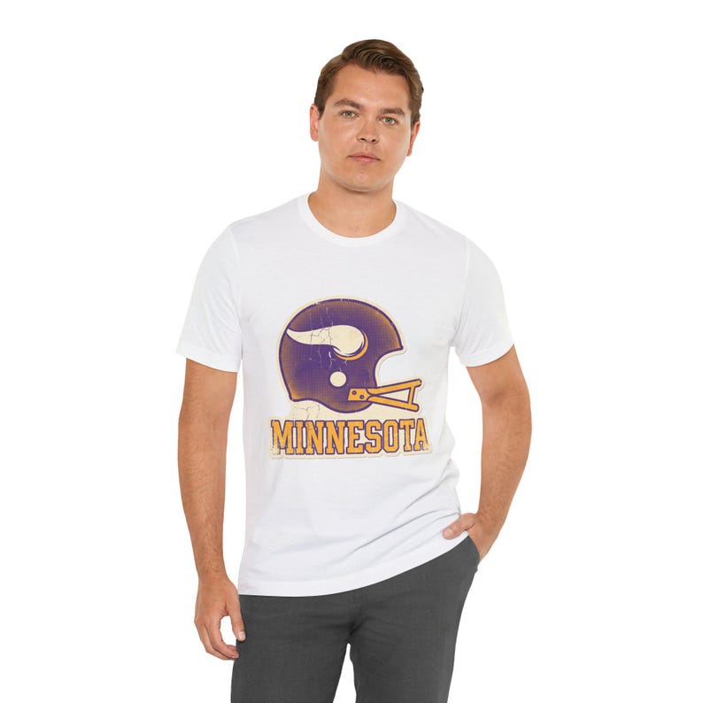 Minnesota Vikings Game Day T-Shirt, Vintage Varsity Helmet Football Fan Tee, Vintage Style Sports Shirt image 1