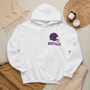 Buffalo Patchwork Helm-Spieltags-Hoodie, Unisex-Football-Sweatshirt, kuscheliger Herbstpullover Bild 1
