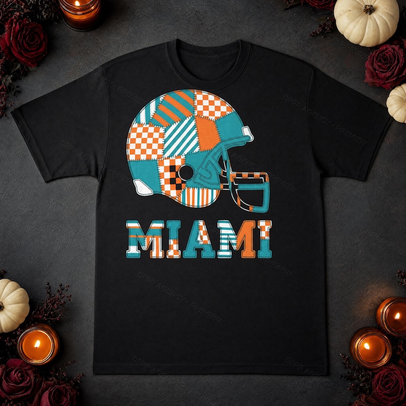 Casco de Miami Patchwork PNG, Sublimación para aficionados al fútbol, ​​Imágenes prediseñadas para camisetas, Descarga digital imagen 5
