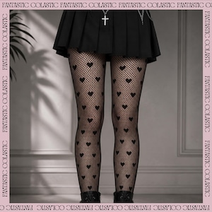 Heart Pattern Fishnet Tights, Gothic Mesh Pantyhose, Y2K Alternative Legwear, Gift for Her