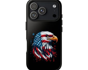 Amerikanische Flagge Adler robuste Handyhülle | Militärischer Schutz, Dual-Layer-Design