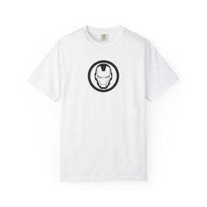 Minimal Iron Helmet Graphic T-Shirt | Superhero Tech Logo Tee | Ironman Logo image 1
