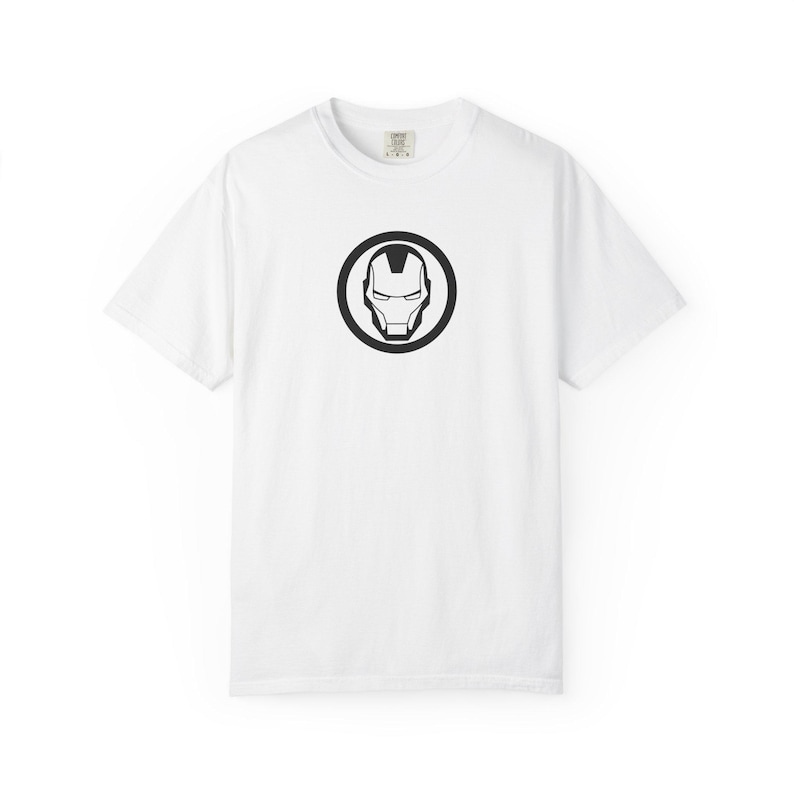 Minimal Iron Helmet Graphic T-Shirt | Superhero Tech Logo Tee | Ironman Logo image 1