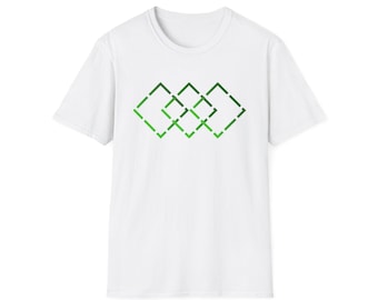 -shirt vert à carreaux géométriques superposés | Dessin au trait minimaliste