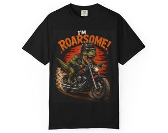 Ich bin Roarsome! Dinosaurier reiten Motorrad T-Shirt | Retro Biker Dino Tee