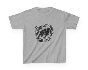 Strength Lies in Silence Kids Tee | Black Panther Illustration, Typography