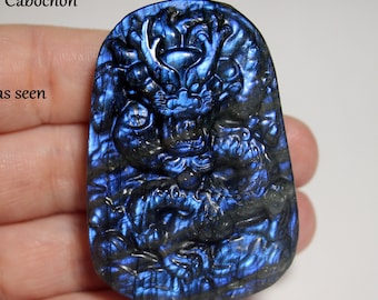 Carved Labradorite Dragon Cabochon, Blue lab Cab, Wire Wrapping Stone