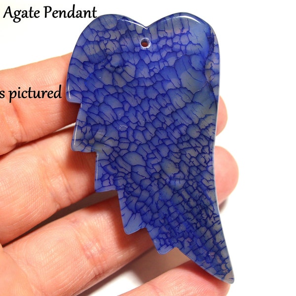 Blue Agate Pendant - Angel Wing Pendant - Blue Gemstone - Blue Agate - Gemstone Pendant - Dragon Veins - Semi Precious Pendant - #132