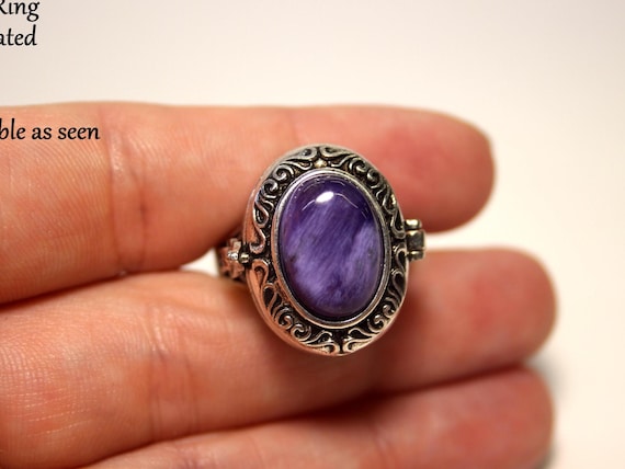 Charoite Poison Ring, Silver Antique Gemstone Ring
