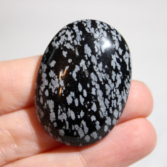 Snowflake Jasper Cab Oval Cabochon Black Gemstone Black Etsy