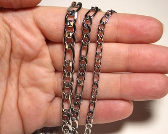 Stainless Steel Figaro Necklace, Sizes 18" to 30", 3mm, 5mm, 7mm Thick