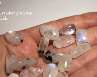 Random Moonstone Cabs - Oval Cabochon - Teardrop Cab - Blue Rainbow Moonstone - White Gemstone - Rolling Flash - Wire Wrapping - #1,177